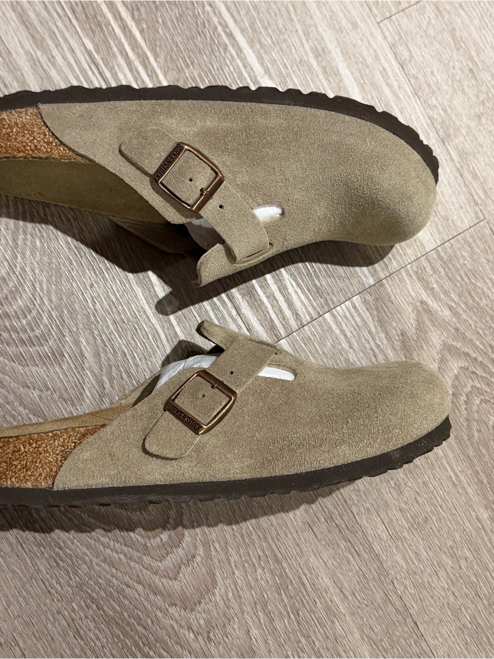 Birkenstock Boston Clogs in Taupe Suede - Picture 6 of 8